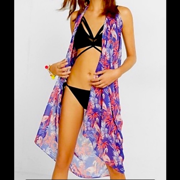 Express Other - Flamingo Sleeveless Kimono